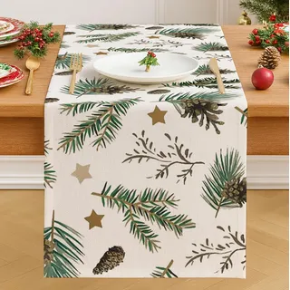 Vorysum Grün Weihnachten Tischläufer Chrismas Winter Kiefernnadeln Tannenzapfen Tischdeko Weihnachtstischläufer Weihnachtsdeko Modern Saisonnal Küche Tisch Dekoration Drinnen Outdoor 40x140 cm