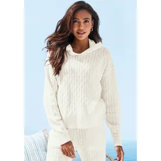 Kapuzenpullover FRENCH CONNECTION, Damen, Gr. 44/46, creme, Strick, Obermaterial: 33% Nylon, 32% Polyacryl, 30% Baumwolle, 5% Elasthan, Zopfmuster, hüftlang, Rundhals, Rippstrickbündchen, Pullover Kapuzenpullover, mit Zopfmuster und Rippbündchen, Loungewear