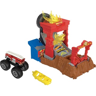HOT WHEELS Monster Trucks Arena Smashers 5-Alarm-Crash-Challenge-Spielset mit 5-Alarm-Truck und 1 kaputtgehendes Auto, HNB90