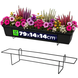 KADAX Blumenkastenhalter 79 x 14 x 14 cm, Blumenkastenhalterung aus pulverbeschichtetem Stahl, Halterung für Blumenkasten & Balkonkasten, Balkonkastenhalter in Schwarz