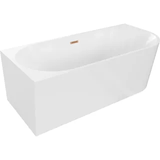 Mexen Mia freistehende Eckbadewanne links 140 x 75 cm, weiß, Überlauf gebürstetes Kupfer - 52691407500L-65