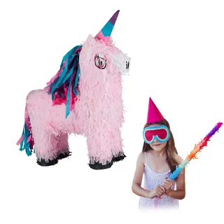 Relaxdays Pinata Einhorn, zum Aufhängen, Kinder, Mädchen, Geburtstag, Unicorn, zum selbst Befüllen, Piñata, rosa-pink, 1 Stück