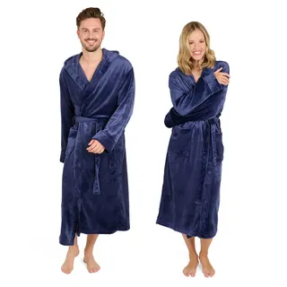 Blumtal Badenmantel Damen & Herren S - Morgenmantel mit Kapuze, extra saugstark, für Sauna, Dunkelblau , Textil , onesize , Heimtextilien, Badtextilien, Bademäntel