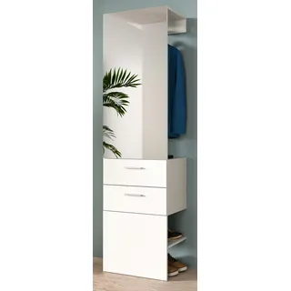 Garderobe "Carry" weiß Kompaktgarderobe mit Spiegel und Stauraum 52 x 190 cm - Weiß