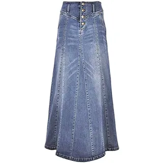 ebossy Damen Jeansrock, hohe Taille, Used-Look, A-Linie, Swing, Maxi, lang, Jeansröcke, Hell, blau, Groß
