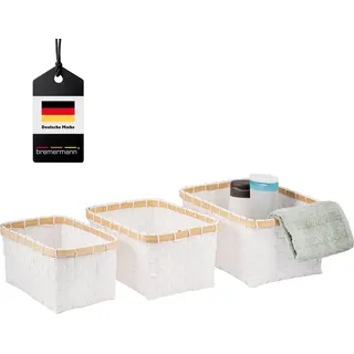 bremermann Aufbewahrungskörbe 3er Set, Bambus/PP Streifen, weiß - Weiß