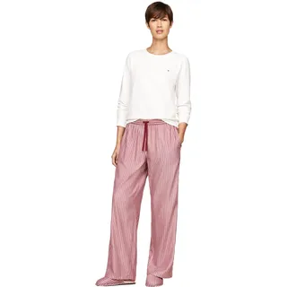 Tommy Hilfiger Damen Pyjama-Set Flannel Pants & Slipper Warm, Mehrfarbig (Ivory/Pinstripe Rouge), XL