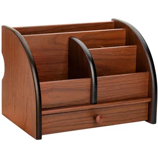 Foraineam Schreibtisch-Organizer aus Holz mit Schublade, Fernbedienungshalter, Make-up-Organizer, Holzstifthalter, Schreibtischzubehör und Schreibwarenregal für Zuhause, Büro, Schule, Tisch, Zubehör