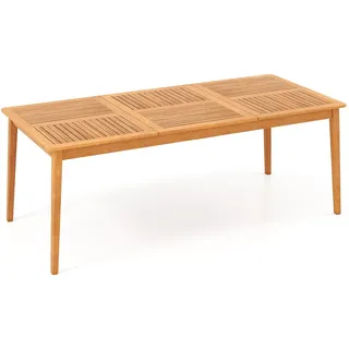 FANTASK Gartentisch aus Akazienholz, 200 x 90 cm, Outdoor Holztisch mit Schirmloch für 8 Personen, quadratischer Esstisch, Balkontisch für Balkon, Garten, Terrasse