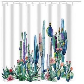 Litthing Duschvorhang 180x180 Anti-Schimmel und Wasserabweisend Shower Curtain mit 12 Duschvorhangringen 7D Digitaldruck Grüne Pflanze mit lebendigen Farben