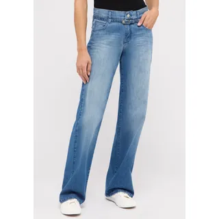 Relax-fit-Jeans ANGELS "LIZ CITY", Damen, Gr. 42, Länge 30, blau (light blau used), Denim/Jeans, Obermaterial: 79% Baumwolle, 19% Polyester, 2% Elasthan, weit lang, Jeans Relax-fit-Jeans, weite Passform, mit integriertem Gürtel, aus Baumwollmischung