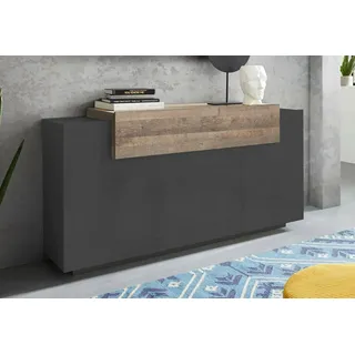 Dmora - Kommode Sirio, 3-türiges Küchen-Sideboard, Wohnzimmer-Buffet, 100% Made in Italy, 160 x 46 x 85 cm, Anthrazit und Ahorn,