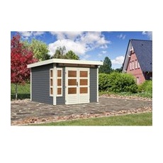 Karibu Holz-Gartenhaus Kastberg Terragrau Flachdach Lackiert 270 cm x 270 cm