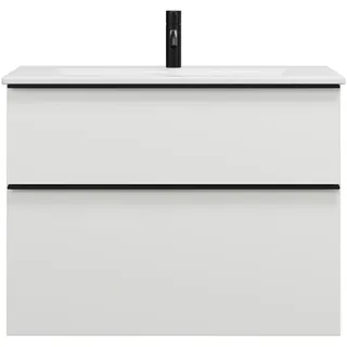 burgbad Eqio Slim Keramik-Waschtisch inklusive Waschtischunterschrank, 820x490x620mm, SHBT082F6582C0001G0252, Farbe: Weiß Matt / Weiß Matt, Griffleiste Schwarz Matt G0252