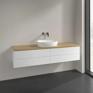 Villeroy & Boch Antao Waschbeckenunterschrank, 160 x 19 cm, 4 Auszüge, Fronten mit Struktur, ohne Hahnloch, für Waschtisch mittig