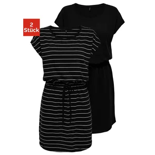 Shirtkleid ONLY "ONLMAY LIFE S/S DRESS 2 PACK CS JRS", Damen, Gr. XXL (44), N-Gr, schwarz-weiß (schwarz pack:schwarz stripe cloud dancer), Jersey, Obermaterial: 100% Baumwolle, gestreift, regular fit kurz, Rundhals, Kleider Shirtkleid, Baumwolle, regular fit, Rundhals, Topseller