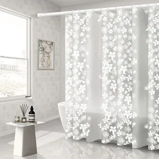 Whoiy Duschvorhang Waschbar Weiß, Duschvorhang Durchsichtig 300X200 Extra Lang Peva Blume Schneeflocke Badewanne Shower Curtains Antischimmel