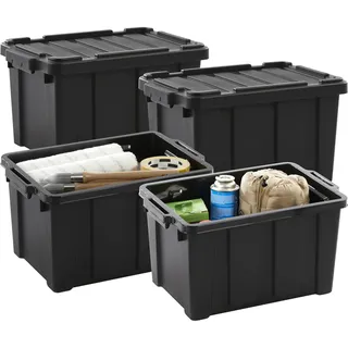 Iris Ohyama Heavy Duty Organisation Boxes, 21L, 4er-Set, Rot, Kompakt, Robust, Stapelbar, Aufbewahrungsbox, Für Garage, Regale, Umzug, Plastik, Utility, Werkzeugkiste, DDSKT-210