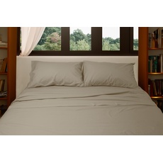 Basile Milano - Bettwäsche-Set für Doppelbett aus reinem Baumwollperkal, einfarbig, Taupe.