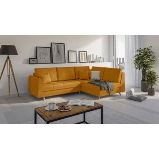 S-STYLE MÖBEL - Ecksofa mit Holzfüßen im skandinavischen Stil Marco aus Gelb Luxusmicrofaser - Ottomane rechts - B/T/H: 231 cm/161 cm/81 cm - Gelb