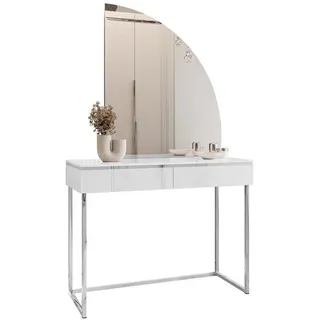 lookway Schminktisch AURORA-Q SILVER auf silbernem Gestell (1x Konsole und 1x Spiegl), Breite: 102 cm weiß