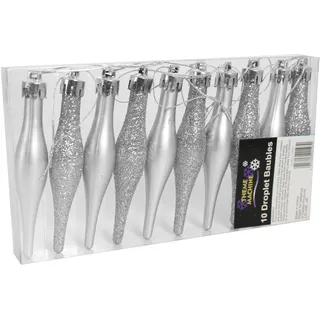 Weihnachtsdekoration 10er Pack 90mm Glitzer / Schlichte Tropfen - SILBER