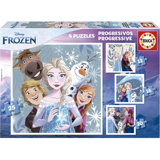 Educa - Die Eiskönigin, 4in1 Puzzle mit 12/16/20/25 Teilen, Puzzleset für Kinder ab 3 Jahren, Kinderpuzzle Disney Frozen (19735)