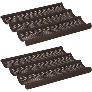 Lurch 585085 FlexiForm Baguette 2er Set / 2 Brotbackformen für je 3 Baguettes (36 cm) aus 100% BPA-freiem Platin Silikon, braun