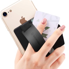 Bild Fingerhalterung und Handy Ständer mit Kartenhalter/Smartphone Kartenetui, Handygriff und aufklebbare Geldbörse in einem, Smart Wallet für iPhone und Android. Sinji Pouch B-Grip Schwarz