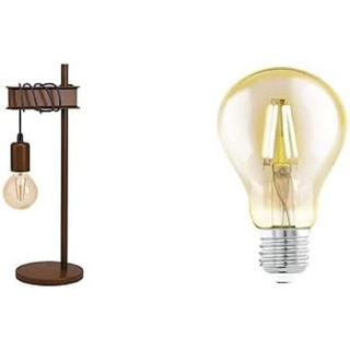 EGLO Tischlampe Townshend 4, Tischleuchte vintage inkl. LED Leuchtmittel, Industrial Nachttischlampe aus Metall, Wohnzimmerlampe in Antik-Braun, Lampe mit Schalter, E27 Fassung