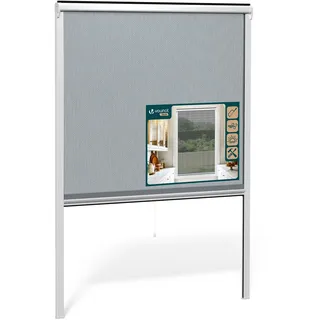 VOUNOT® Insektenschutzrollo Fenster mit PVC Rahmen, Fliegengitter Rollo mit Fiberglas Netz, zuschneidbar in Höhe und Breite, einfache Montage, L130 x H160 cm Weiß