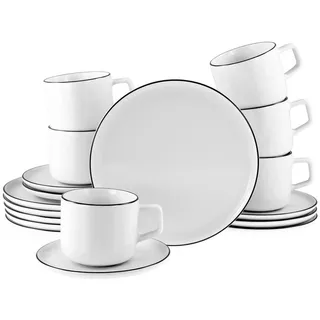 Creatable Kaffeeservice , Schwarz, Weiß , Keramik , 18-teilig , 250 ml,250 ml , lebensmittelecht, stapelbar , Geschirr, Geschirrsets, Kaffeeservice