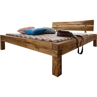 MASSIVMOEBEL24.DE Balkenbett Wildeiche 180x200 tabacco geölt JANGALI #412 - Braun