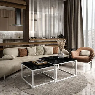 Couchtisch Yoshi 2in1 Wohnzimmertisch Hochglanz, Weiß / Schwarz Hochglanz, 36cm/42cm - Schwarz