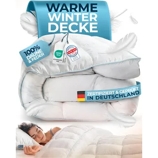 Glückstoff® Winterdecke aus Federn und Daunen 155x220cm [Zertifiziert in Deutschland] - Dicke Bettdecke Winter Waschbar - Warme Daunendecke Allergiker - Schlafdecke Zudecke - Decke Extra Warm - Duvet