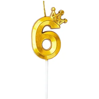 Fesnova Kerze 6. Geburtstag, Gold Glitzer 3D Zahlen Geburtstagskerzen mit Krone Geburtstagskerzen, 6 Geburtstagskerzen Zahlen, Cake Topper 6. Geburtstag, für Jungen und Mädchen Geburtstagsdekorationen