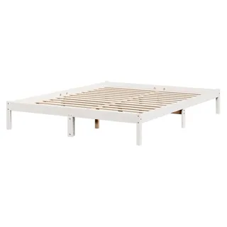 Massivholzbett, Extra langes Holzbett ohne Matratze, Bettgestell mit Lattenrost, Doppelbett für Schlafzimmer, Weiß 140x220cm Kiefernholz - Weiß