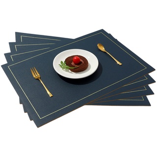 4er Set Abwaschbar Tischsets,Kunstleder Platzdeckchen,Zweifarbig rutschfest Platzset Doppelseitigen Tischset für Hause Restaurant Küche Speisesaal Geschäftsbüro Speisetisch,43X30cm Blau/Gelb