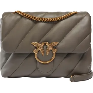 PINKO Leder Umhängetasche Schultertasche Love Puff Big CL Sheep Nappa Grigio Asfalto - Antique Gold taupe - Taupe, Grau