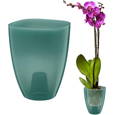 VERDENIA KAJA Orchideentopf – Minimalistisches Design – Leicht, für den Innenbereich, Hochwertiges Polypropylen, Transparente Oberfläche – Praktisch und Funktional – 12x12x17cm – Grün