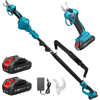 SEESII Akku Astschere Teleskop, Elektrische Gartenschere mit Teleskopstange bis 4,6m Reichweite, 2x2000mAh Batterien, 33mm Akku Baumschere & Astschere für Garten