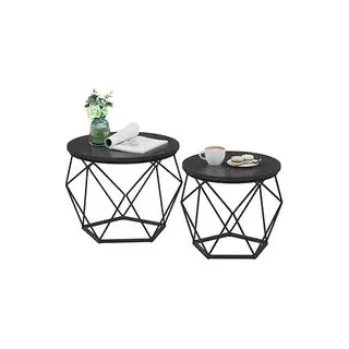 VASAGLE Couchtische-Set rund Spanplatte schwarz, 2 Set
