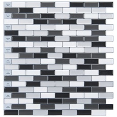 Art3d Wandfliese zum Abziehen und Aufkleben für Küche/Badezimmer, 30,5 x 30,5 cm, Schwarz-Weiß (6 Stück)