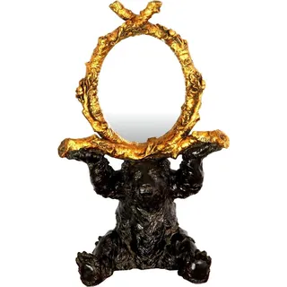 Casa Padrino Barock Tischspiegel Bär Schwarz / Gold 36 x H. 58 cm - Standspiegel - Schminkspiegel - Kosmetikspiegel - Deko Spiegel im Barockstil - Schwarz, Gold