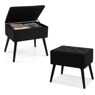FANTASK Schminktischhocker aus Samt, Moderner Hocker mit Stauraum, rechteckiger Polsterhocker mit Massivholzbeinen & aufklappbarem gepolstertem Sitz, Fußhocker für Schminkraum, Schlafzimmer (Schwarz)