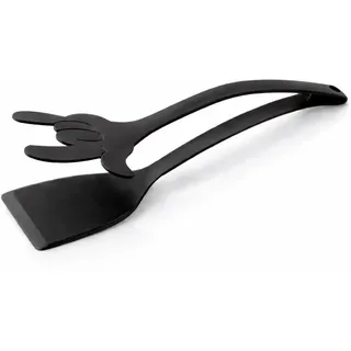 BOAA Fresh Pfannenwender Zange – 2-in-1 Wendezange & Küchenwender – Hitzebeständiger Küchenhelfer aus Kunststoff – Für Pfanne, Wok & Salat – 32,5 cm – Schwarz