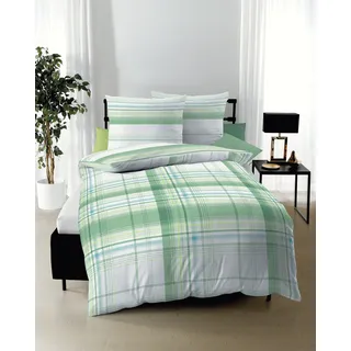 Wendebettwäsche KAEPPEL "Facile", grün, B/L: 135cm x 200cm, 1 Stk., 1 Stk., Seersucker, B/L: 80cm x 80cm, 2 Stk., Seersucker, Obermaterial: 100% Baumwolle, Bettwäsche, Wendebettwäsche