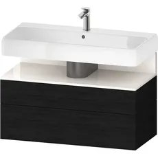 Duravit Qatego Waschtischunterbau, 1 Auszug und 1 Schublade, 990x470x590mm, Nische Weiß Hochglanz, QA4395022, Farbe: Eiche Schwarz/mit Nischenbeleuchtung