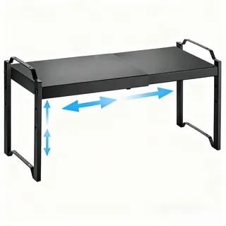 NATISSTEKE Erweiterbares Küchenschrank Organizer, Metall Küchenregal Arbeitsplatte, Vielfältiges Schrank-Organizer Küche, Gewürzregal, Verstellbarer Schrankregal für Küche Bad und Büro (Schwarz)