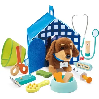HaPe Tierarzt-Set - Interaktiver Hund mit tragbarer Hundehütte, Tierarzt Spielzeug und Rollenspiel für Kinder, viel Zubehör, Lernspielzeug für Kinder ab 3 Jahren
